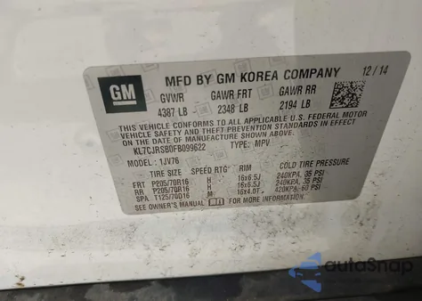 2015 Chevrolet Trax Lt z USA, uszkodzony, nr VIN KL7CJRSB0FB099622